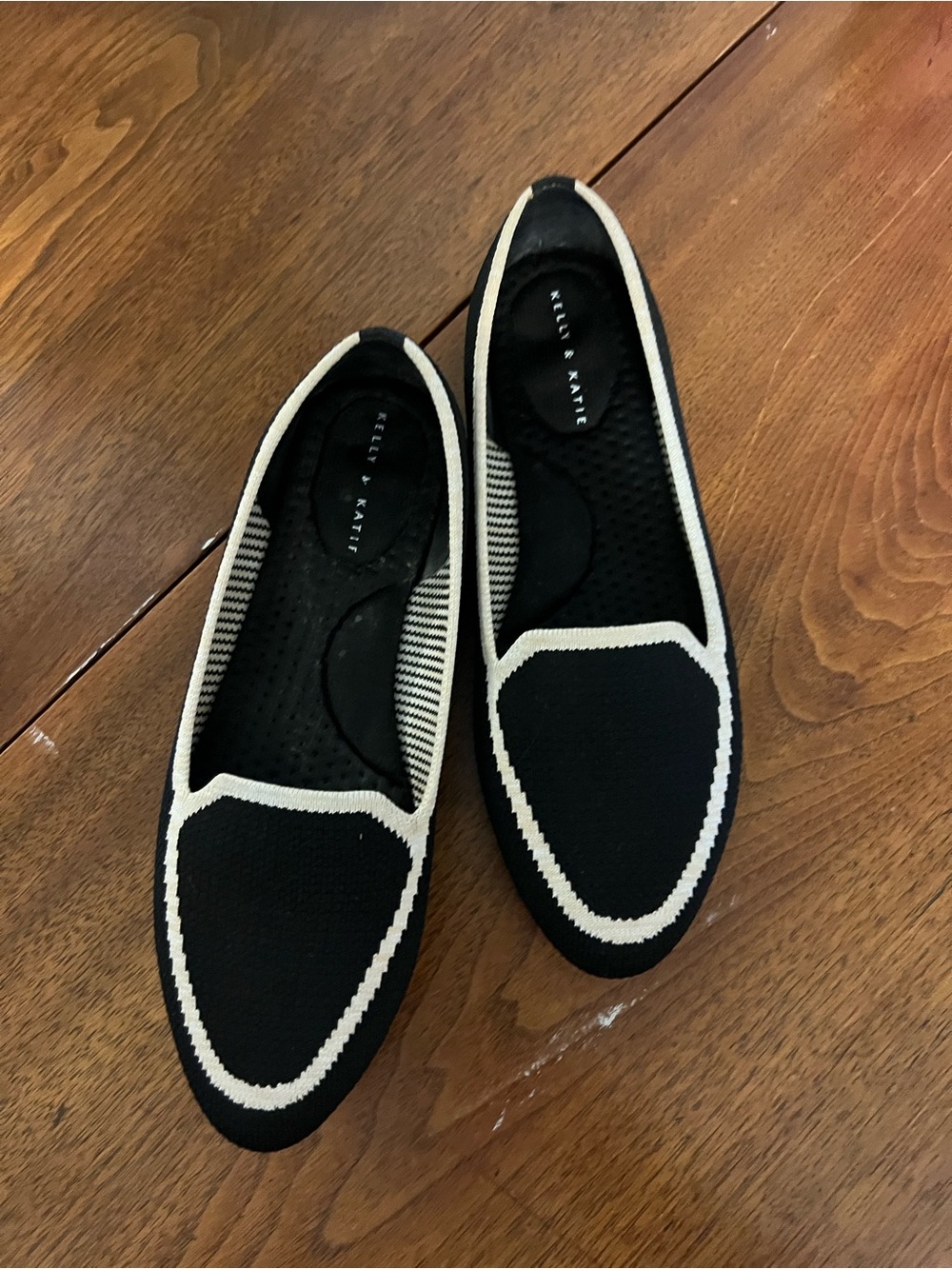 Kelly & Katie Black with White Trim Knit Slip-On Loafers